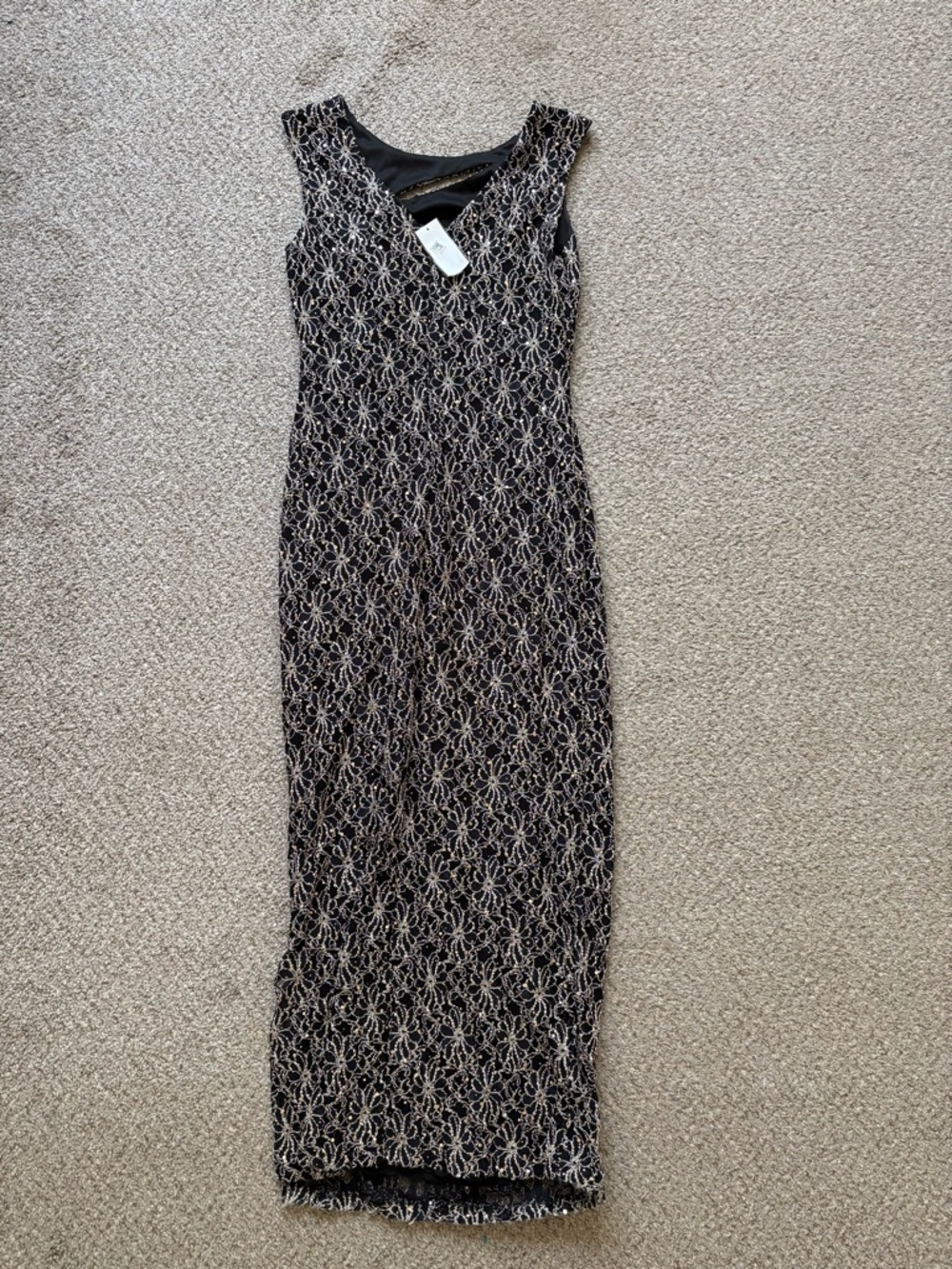 NWT Elegant Black Lace Overlay Sequined Dress